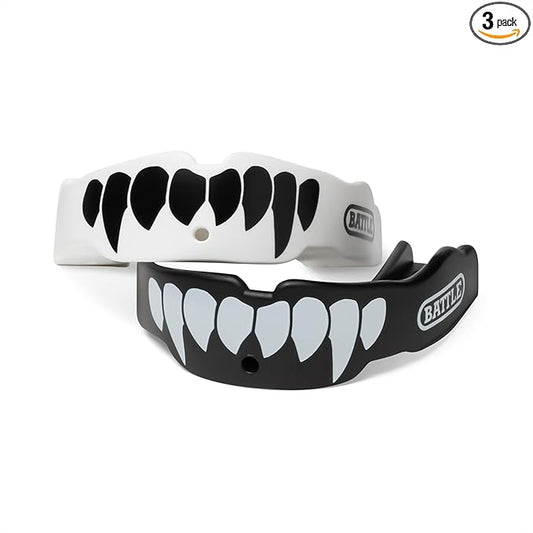 Battle Fangs Football Mouthguard – Sports Mouth Guard with Removable Strap – Protector Mouthpiece Fits with or Without Braces on Teeth – Adult & Youth Mouth Guard Sizes, 2 Pack