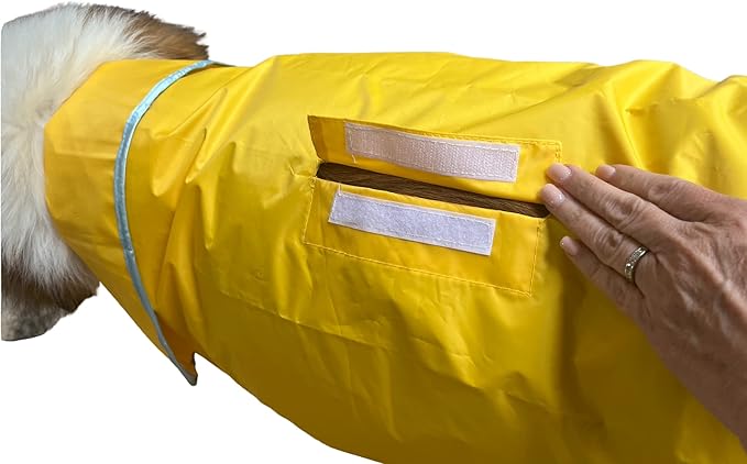 HugeHounds Extra Large Dog Yellow Rain Rover Raincoat with Half Hood XL- Waterproof-Includes a Travel Carry Bag