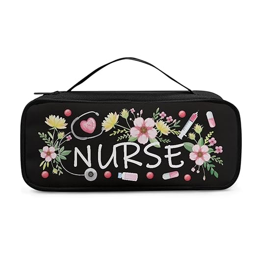Gomyblomy Flowers Stethoscope Carrying Case with Extra Room, Black Stethoscope Holder Storage Bag with Handle for Nurse and Doctors, Universal Lightweight Stethoscope Case