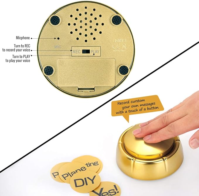 Cover Easy Button Recordable Sound Talking Button Custom Dog Speech Training Buttons Talking Sound Buttons 30 Seconds Record Button - Gold
