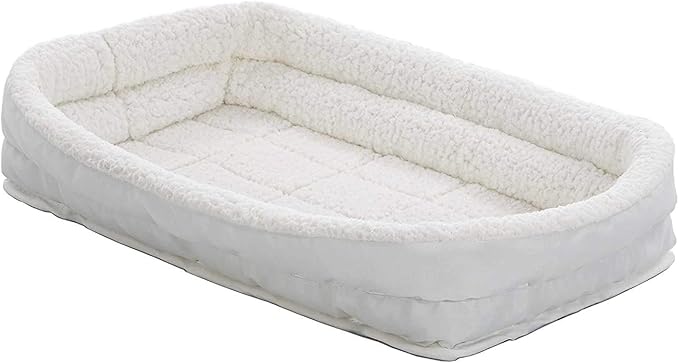 MidWest Homes for Pets XL QuietTime Double Bolster Pet Bed, White Plush 48-Inch Crate Mat with Stacked Bolsters, Machine Washable, Secure Fit with Elastic Straps