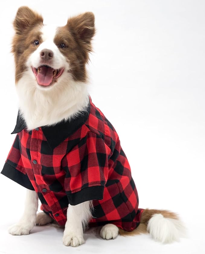 KOOLTAIL Christmas Dog Shirt, Red Buffalo Plaid Pet Shirts, Cute Dog Apparel Clothes Suitable for All Seasons, Comfortable Dogs T-shirt for Small Medium Large Dogs Cat Girl Boy, Pet Outfit Costume, XL