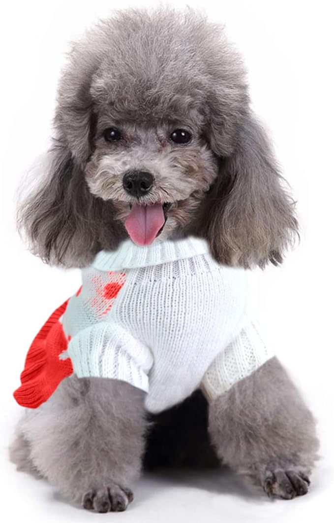 CHBORCHICEN Pet Dog Sweaters Classic Knitwear Turtleneck Winter Warm Puppy Clothing Cute Strawberry and Heart Doggie Sweater (XXS, Dress-Red1)