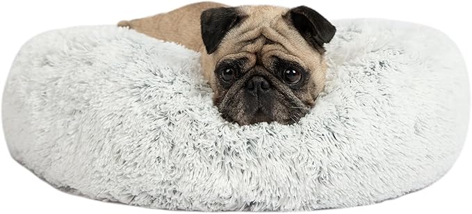 Best Pet Supplies Round Calming Dog Bed for Small, Medium & Large Dogs, Plush Donut Cuddler Pet Bed w/Raised Rim for Head, Neck Support, Anti-Slip Bottom Washable Bed - Light Warm Gray, 30 x 30 x 8