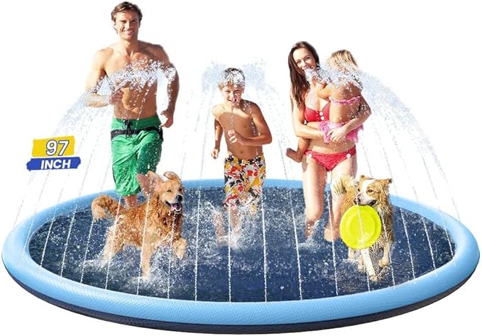 Splash Pad Non-Slip Dogs Cool Sprinkler Pool Extra Large Splash Pads for Kids Dog Baby Wading Pool Summer Outdoor Play Water Fun Toy Gift Easy to Use/Clean 97 inch