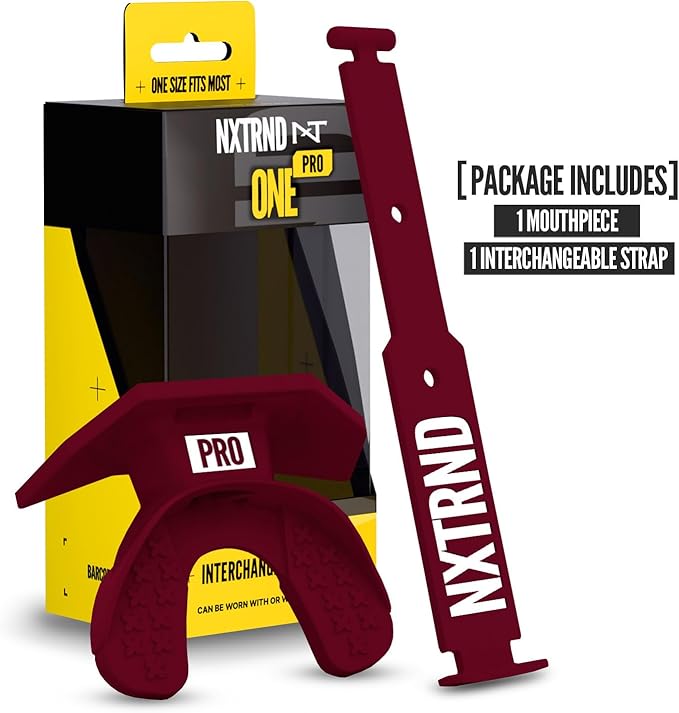 Nxtrnd One Pro Football Mouth Guard, Interchangeable Strap, Fits Adult & Youth (Maroon)
