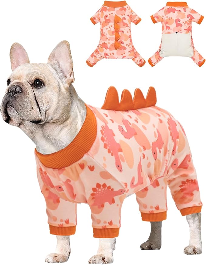 CuteBone Dinosaur Costume Dog Pajamas, Stretchy Spandex Crystal Velvet Sleepwear Coat for Small Dogs, Soft & Warm Pet Outfit Clothes for Cold Weather, Cozy Pullover Design COSP18M