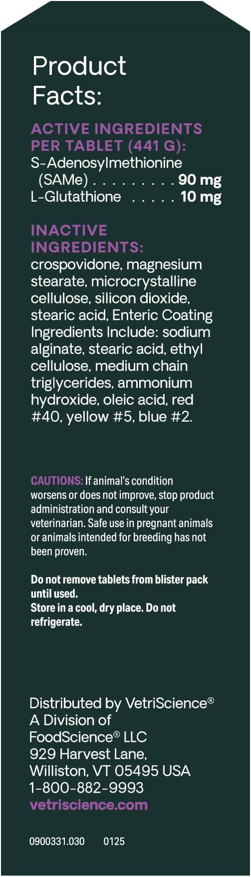 VetriScience Same Liver Health Tablets, 90 mg S-Adenosyl-Methionine Health and Detox Supplement for Cats and Small Dogs Under 13 Pounds, Glutathione Antioxidant Support, 30 Count