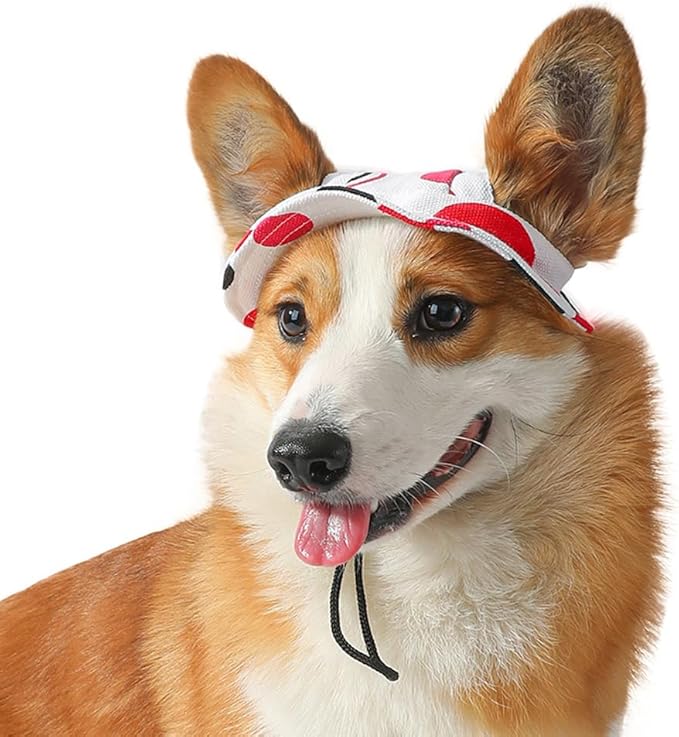 Round Brim Princess Hat Visor Hat Pet Dog Mesh Porous Sun Hat with Ear Holes for, Extra Dog Teddy, Pug, Chihuahua, Shih Tzu, Yorkshire Terriers, Papillon Z-2-red+White Large