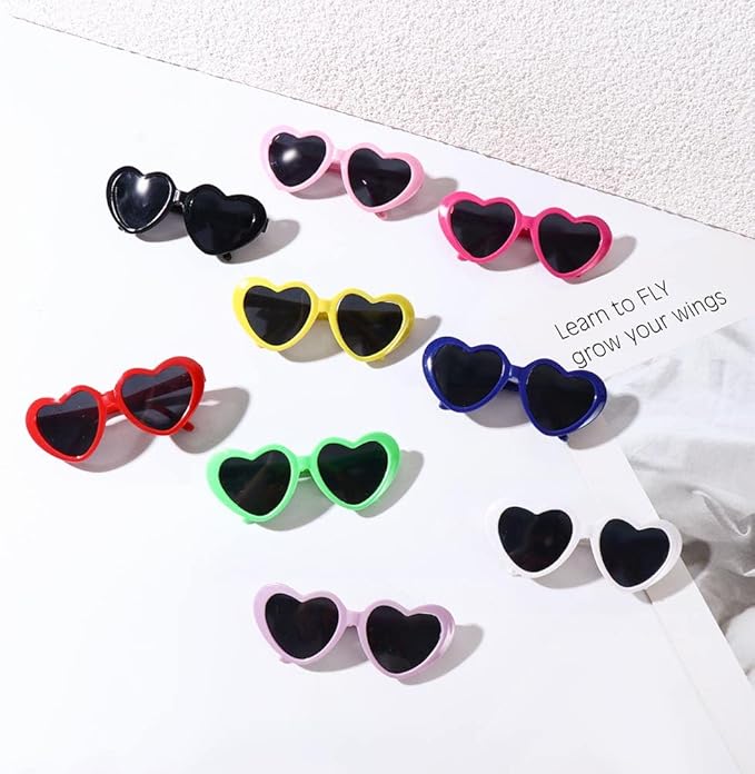 Vctitil 9 Pcs Dog Cat Sunglasses Cute Heart Pet Glasses Photo Props Eyewear Multicolor Cosplay Glasses Dolls Sunglasses Pet Accessories