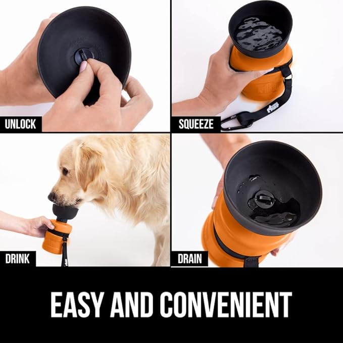 GORILLA GRIP Dog Water Bottle, Portable Water Bowl Dispenser for Dogs, 12 oz Leak Proof Pet Travel Squeeze Bottles, Food Grade Silicone, to Go Puppy Essentials, Hiking Camping Trip Accessories, Coral