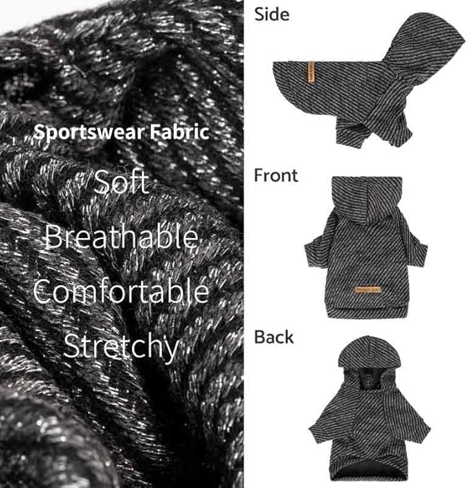 Fitwarm Black Striped Dog Hoodie, Winter Clothes for Small Dogs Boy Girl, Lightweight Pet Hooded Outfit, Black, Silver, XL