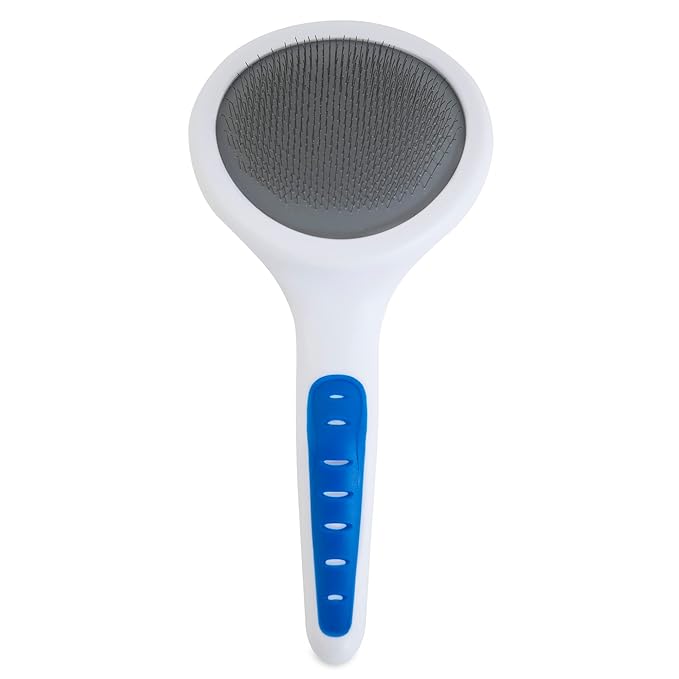 JW Pet Gripsoft Dog Soft Pin Slicker Brush with Non-Slip Rubber Grip (Angled Stainless Steel Tines), Dog Grooming Brush, Assorted Colors, Large, 10"