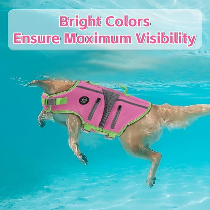 EMUST Dog Life Jacket,Dog Life Vest for Swimming,Small Dog Swim Vest,Lightweigth Adjustable Reflective Puppy Pet Float Life Preserver Vest,Pink,S