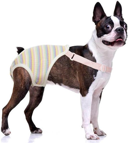 QBLEEV Dog Diapers Female Washable Sanitary Pantie with Adjustable Suspender, Reusable Doggie Diapers for Male Dogs in Heat, Cute Puppy Pet Period Panties Dog Underwear for Corgi French Bulldog S