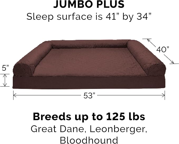 Furhaven Memory Foam Dog Bed for Large Dogs w/ Removable Bolsters & Washable Cover, For Dogs Up to 125 lbs - Quilted Sofa - Coffee, Jumbo Plus/XXL
