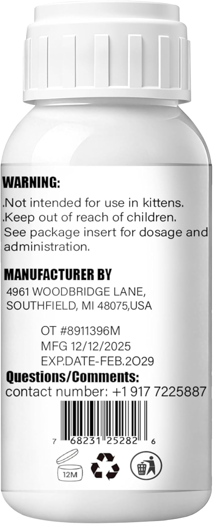 Cat Dewormer Liquid,Dewormer for Cats Broad Spectrum for Tapeworms, Roundworms & Hookworms, Promotes Digestive Comfort & Daily Balance