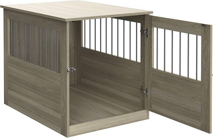 ClosetMaid Pet Crate End Table Furniture for Medium Dogs or Cats Under 25 lbs, Earth Gray Wood Grain Finish