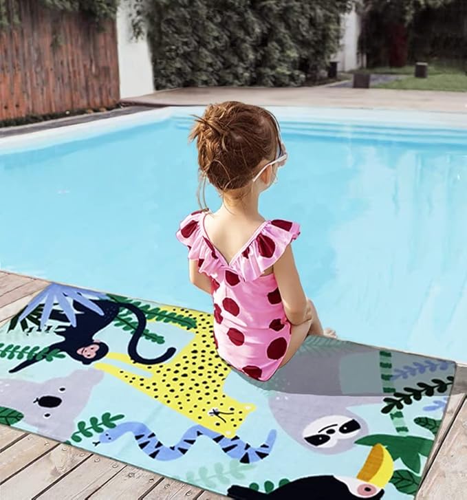 YIFONTIN Kids Beach Towel Velour Terry Blanket Throw 100% Cotton 25.5X51 inches for Swimming Bath Travel Camping and Picnic, Leopard Monkey Koala Ramphastos Taco.
