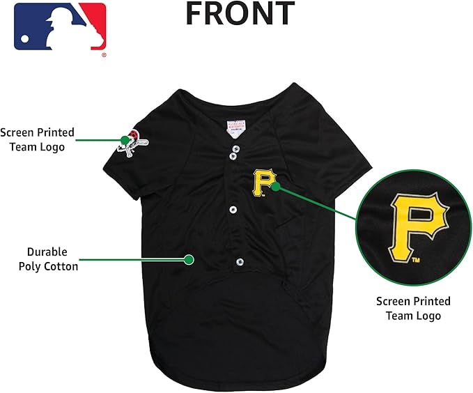 Official MLB Pittsburgh Pirates Pet Jersey for Dogs & Cats, Size Small - Stylish Baseball Jersey for Your Furry Fan- Show Off Team Spirit with The Perfect Fan Apparel Gear for Pet, Dog & Cat