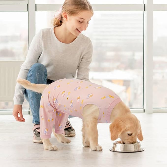 Kuoser Dog Recovery Suit, Anti Licking Dogs Rear Leg Sleeve, Abdominal Dog Surgical Suit with Pants Cover Protect Wounds, Dogs Elbow Protector Soft Pet Surgery Onesie Cone Alternative, PinkCake 2XL