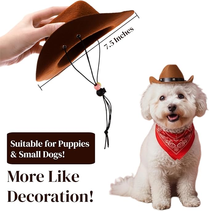 4 Pack Pet Cowboy Costume Accessories Set, 2 Pcs Cowboy Hat and 2 Pcs Bandana Scarf, Puppy Kitten Halloween Christmas Costume, West Cowboy Accessories Party Cosplay Wearing for Cats Small Dogs