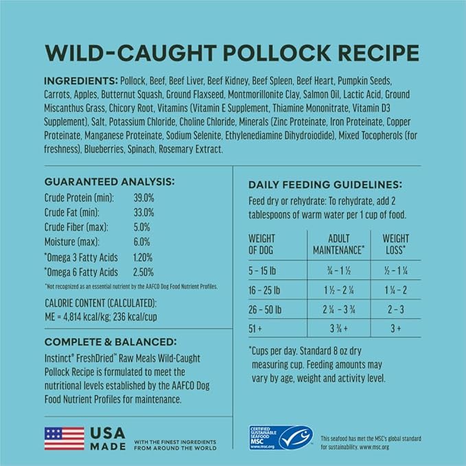 Instinct FreshDried Bites, Natural Freeze-Dried Dog Food, Grain-Free - Wild-Caught Pollock, 24 oz. Bag