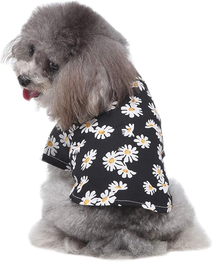 Tangpan Summer Pet Daisy Hawaiian Beach Plaid Print Shirts Clothes for Dog Black L