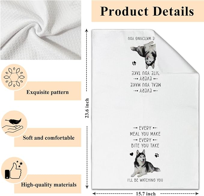 Funny Husky Dish Towels for Kitchen Sets of 2, Gifts for Husky Dog Lover, Drying Cloth Tea Towel Hand Towels for Cooking Baking Bathroom Decor, 16 x 24 Inch -19