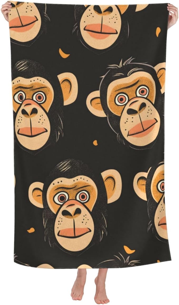 Monkey Beach Towel 31inx51in, Animal Sand-Free Microfiber Bath Towel Ultra Soft Quick Dry Pool Towel Absorbent Towel Lightweight Towel for Swimming Bathroom Decor