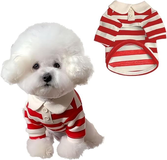 MANON ROSA Dog Clothes, Designer Boy Polo Shirt for Small Medium Dogs, Soft Puppy Outfit, Breathable Male Yorkie Chihuahua Shih Tzu Poodle Kitten Cat T-Shirt, Birthday Gifts - Red, S, Fit 3-5lbs