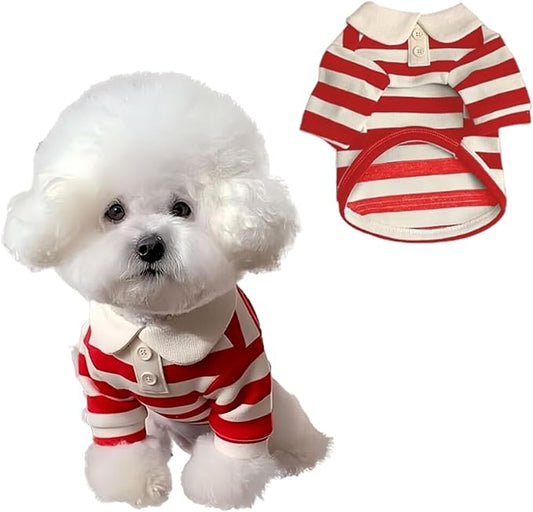 MANON ROSA Dog Clothes, Designer Boy Polo Shirt for Small Medium Dogs, Soft Puppy Outfit, Breathable Male Yorkie Chihuahua Shih Tzu Poodle Kitten Cat T-Shirt, Birthday Gifts - Red, M, Fit 5.5-8.8lbs