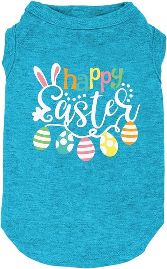 Happy Easter Shirts for Dog Funny Print Vest for Small Medium Large Dogs Soft and Light-Weight T Shirts Gift for Puppy(EA-Blue, X-Small)