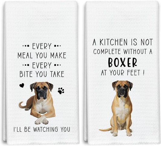 Funny Boxer Dog Dish Towels for Kitchen Sets of 2, Gifts for Boxer Dog Lover, Drying Cloth Tea Towel Hand Towels for Cooking Baking Bathroom Decor, 16 x 24 Inch -08