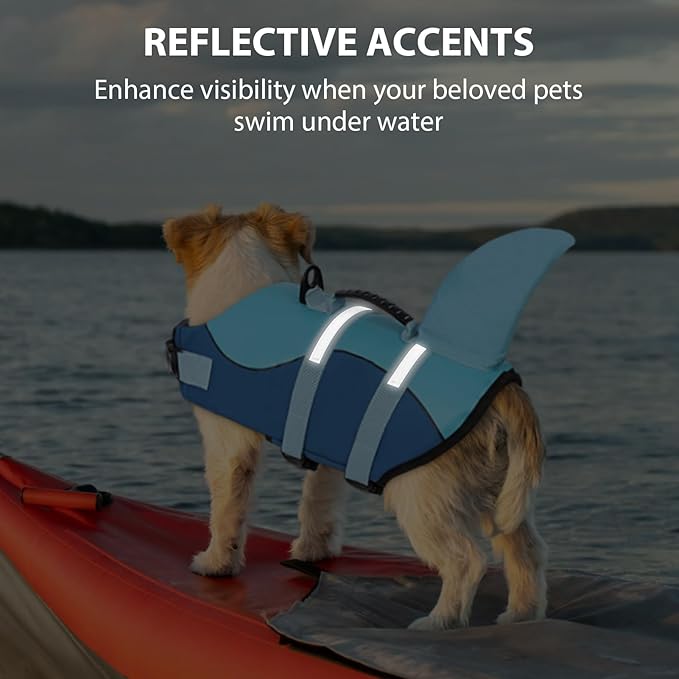 Queenmore Dog Life Jacket High Flotation, Reflective Dog Life Vest for Swimming, Adjustable Dogs Life Preserver Rescue Handle Spring Summer Pool for Small, Medium, Large Dogs (Ocean Blue,XL)