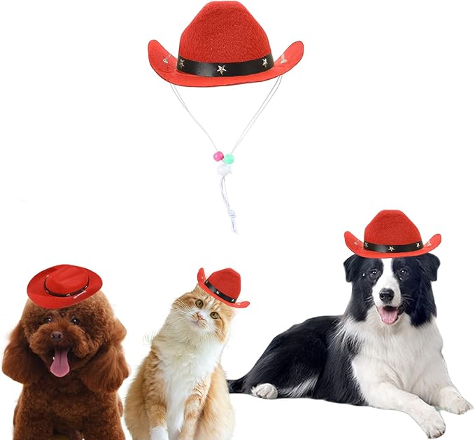 Pet Dog Costume Cowboy Hat Cosplay Cap Puppy Pet Dog Cat Holiday Pet Party Decoration (RED)