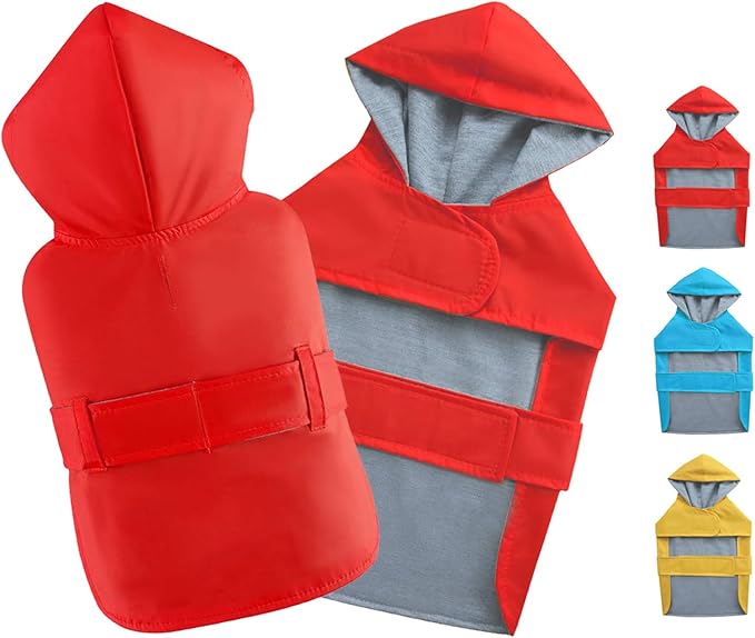 Dog Raincoat Dog Rain Jacket Poncho Waterproof Snowproof Pet Rain Suit Double-Layered Warm Lining Hooded Leash Hole Adjustable Puppy Small Medium Dogs,Red,XL,Back Length 13-15.5 inches