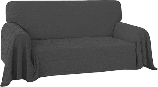 Easy-Going 80X118 inches Loveseat Sofa Cover, Jacquard Velvet Couch Slipcover for 2 Cushion Couch, L Shape Sectional Covers for Dogs, Washable Sofa Blanket, Furniture Protector for Pets, Dark Gray