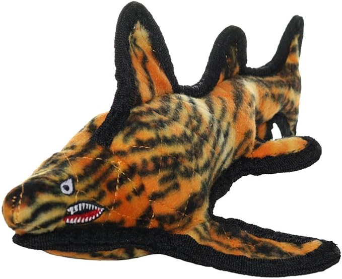 TUFFY - World's Tuffest Soft Dog Toy - Ocean- Squeakers - Multiple Layers. Made Durable, Strong & Tough. Interactive Play (Tug, Toss & Fetch). Machine Washable & Floats. (Tiger Shark, Large 2 Pack)