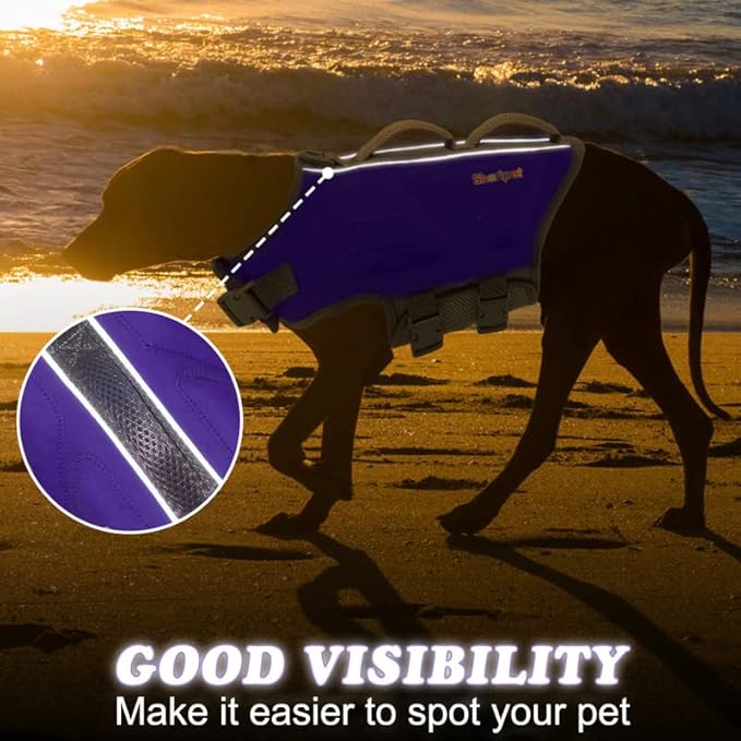 Dog Life Jacket for X-Large Dogs, High Buoyancy Dog Life Vests for Boating Swimming with Fashion Fabric Patches, Pet Swim with Reflective Stripes and Rescue Handle, Dogs Flotation Vest, XL