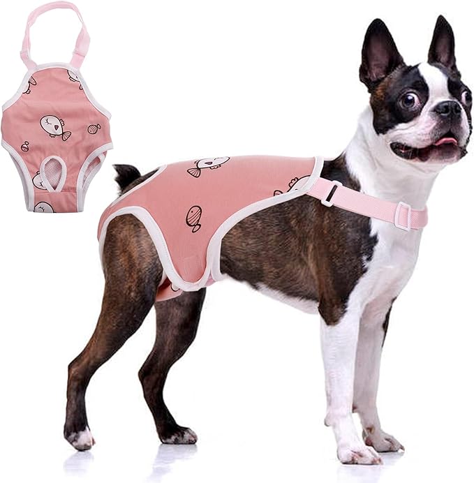 QBLEEV Dog Diapers Female Washable Sanitary Pantie with Adjustable Suspender, Reusable Doggie Period Panties, Pet Underwear Diaper Jumpsuits for Male Dogs in Heat, Puppy Diapers for French Bulldog M