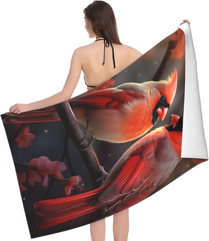 Cardinal Bird Beach Towel Nature Sand-Free Microfiber Bath Towel Ultra Soft Quick Dry Pool Towel Absorbent Towel Lightweight Towel for Outdoor Bathroom Swimming Decor 31inx51in