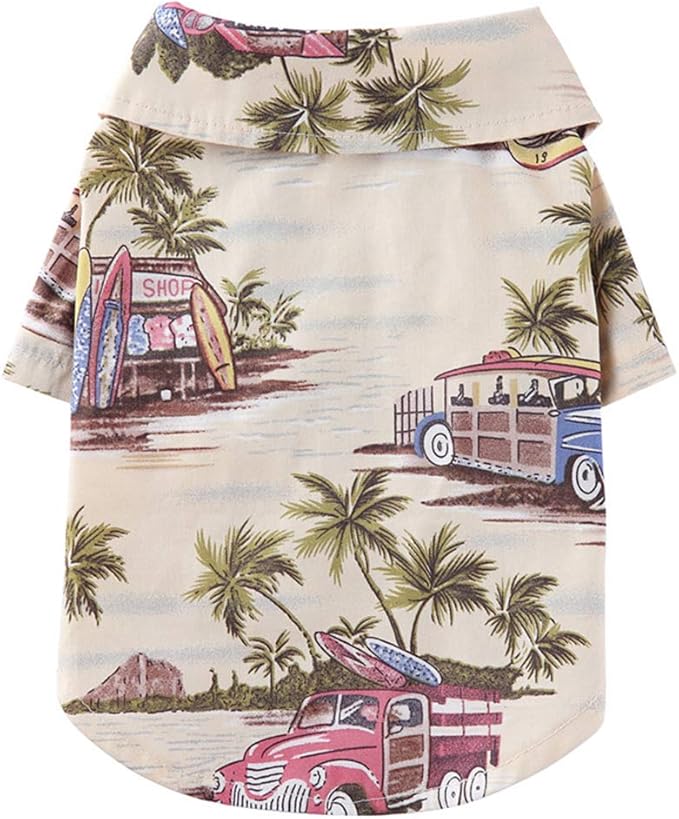Tangpan Summer Pet Daisy Hawaiian Beach Plaid Print Shirts Clothes for Dog Beige XL