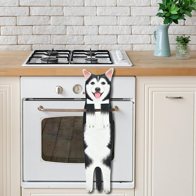 Husky Funny Hand Towels for Bathroom Kitchen Decor, Decorative Hanging Washcloths, Puppy Face Towels, Super Absorbent Soft Housewarming Gifts for Dog Lovers/Dog Mom