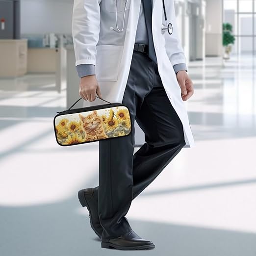 Gomyblomy Stethoscope Carrying Case Compatible with Classic III, Lightweight II S.E and More, Cat Sunflower Stethoscope Case Holder Storage Bag with Extra Room for Nurse Accessories