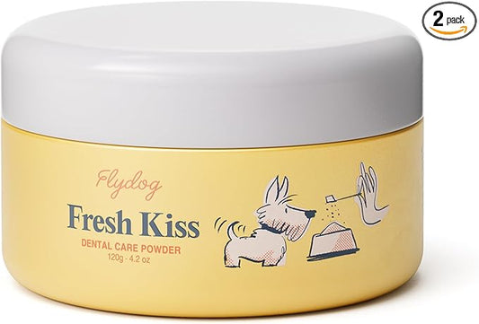 Flydog Fresh Kiss Dog Dental Powder with Finger Brush - Probiotic Breath Freshener for Dogs, Helps Reduce Plaque & Tartar, Beef Flavor, All Natural