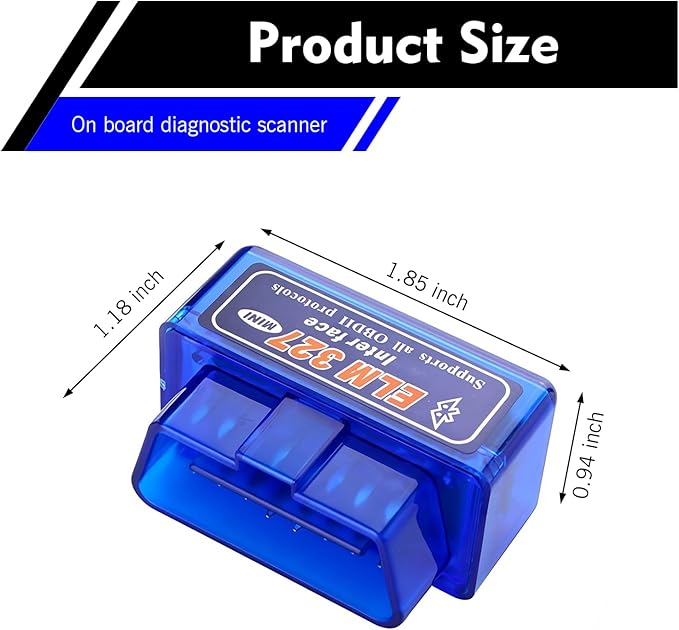 1 PC Car OBDII Diagnostic Tool, ELM327 Bluetooth Code Reader & Scanner for Real-time Data, Works with Android iOS, Universal for Most Cars & Trucks (Blue)