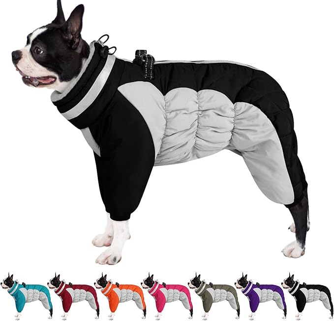 AOFITEE Small Dog Coat Warm Dog Jacket Winter, Windproof Dogs Winter Coat with Harness Built in, Reflective Turtleneck Dogs Puffer Jacket Snowsuit, Full Body Fleece Coats for Small Medium Large Pet