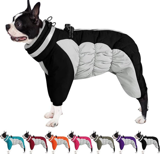 AOFITEE Small Dog Coat Warm Dog Jacket Winter, Windproof Dogs Winter Coat with Harness Built in, Reflective Turtleneck Dogs Puffer Jacket Snowsuit, Full Body Fleece Coats for Small Medium Large Pet