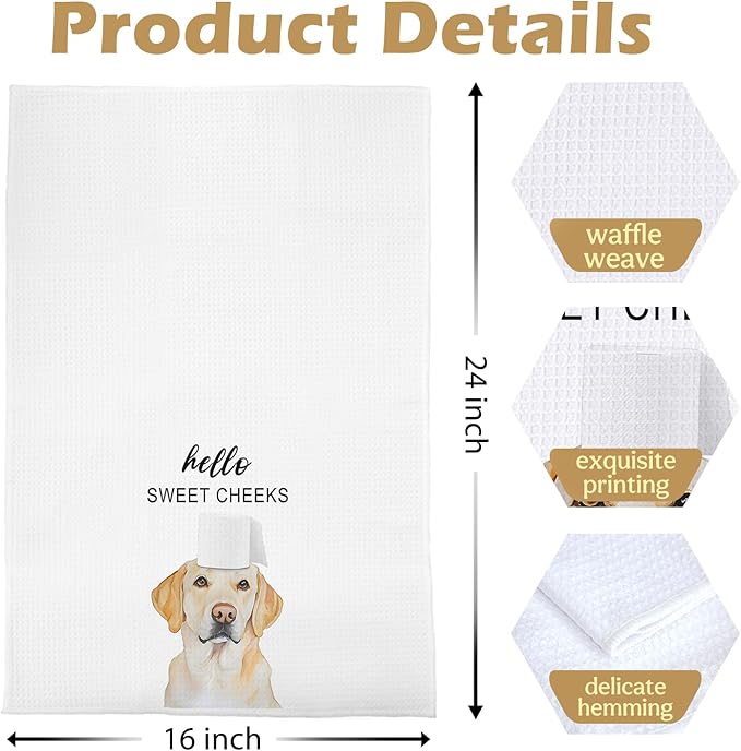 Labrador Retriever Hand Towels - Funny Labrador Gifts Waffle Decorative Hand Towels, Hello Sweet Cheeks Bathroom Decor, 16x24 Inches